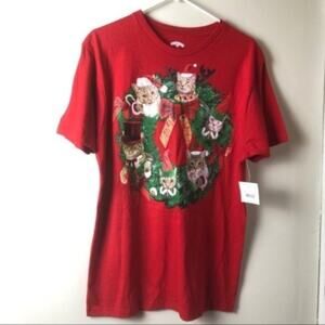Holiday Time Mens Cats Graphic Short Sleeve Christmas Celebration Tee Shirt